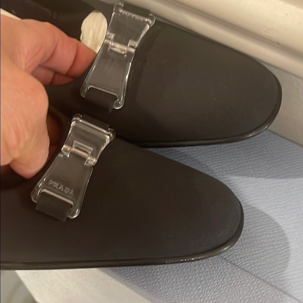 Prada Black Poplin High Heel Pumps with Block Heel - Picture 10 of 14
